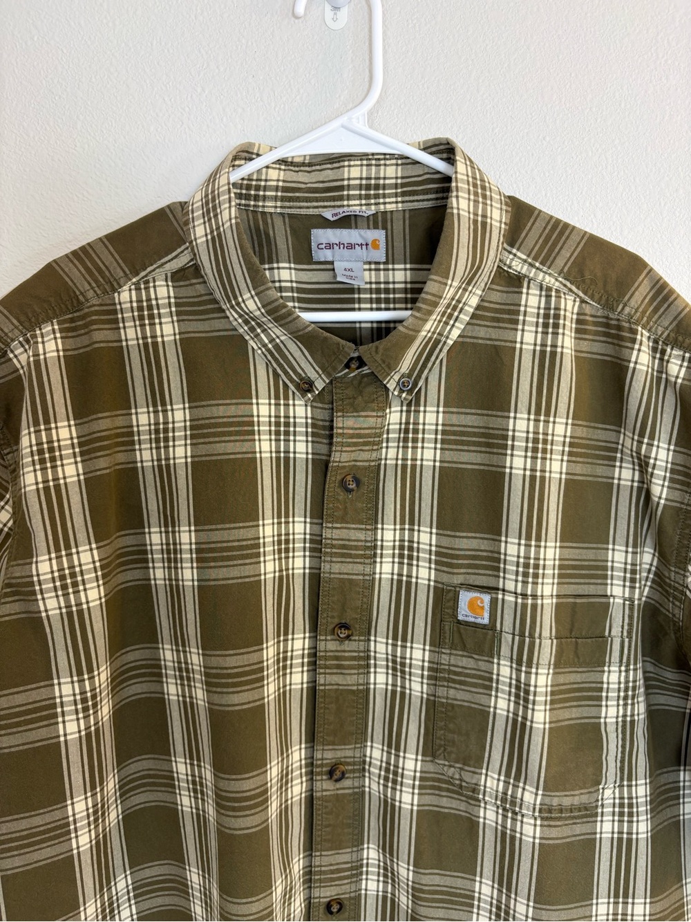 Carhartt Olive and Cream Plaid Button-Down Shirt